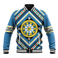 Sicily Italy Carretto Siciliano Baseball Jacket Azure Sicilian Cart Wheel Pattern
