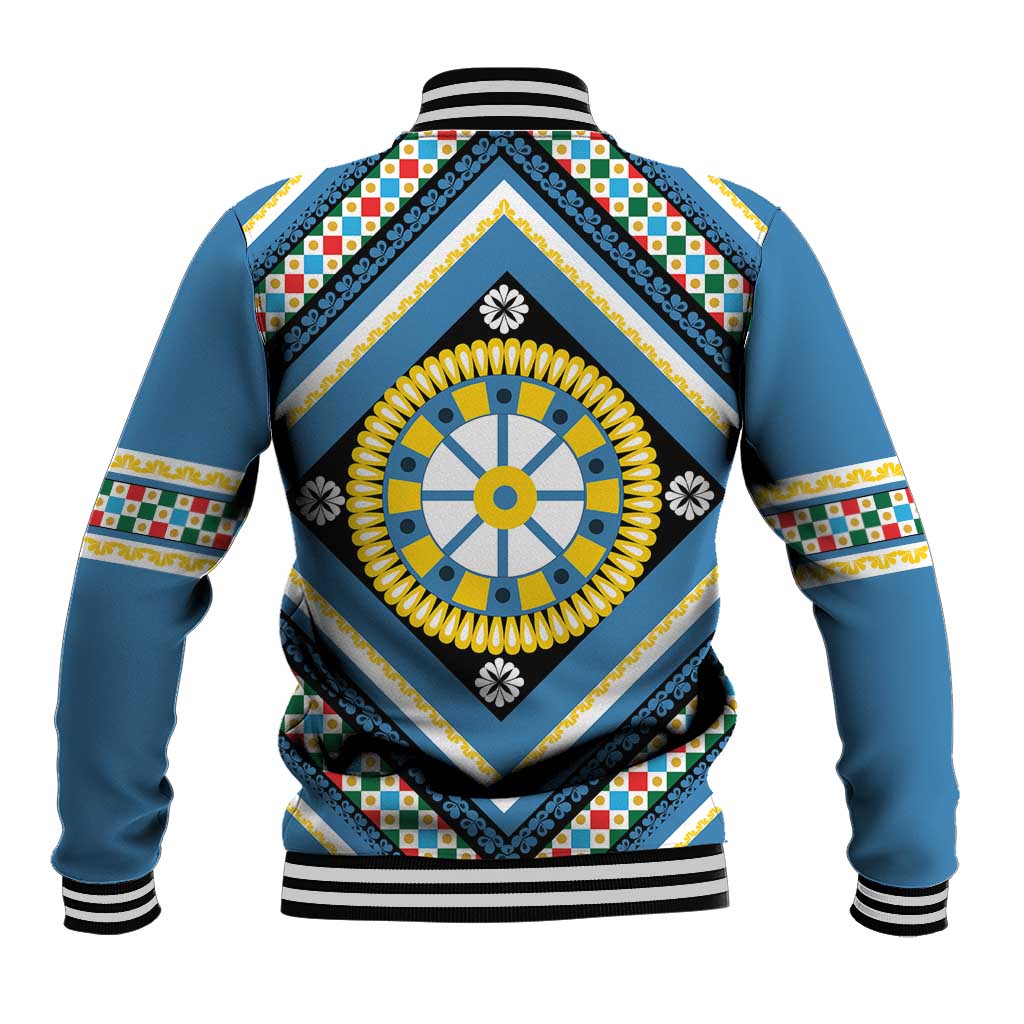 Sicily Italy Carretto Siciliano Baseball Jacket Azure Sicilian Cart Wheel Pattern