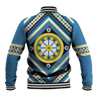 Sicily Italy Carretto Siciliano Baseball Jacket Azure Sicilian Cart Wheel Pattern