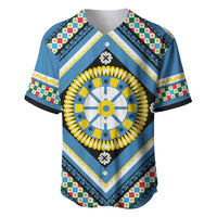 Sicily Italy Carretto Siciliano Baseball Jersey Azure Sicilian Cart Wheel Pattern