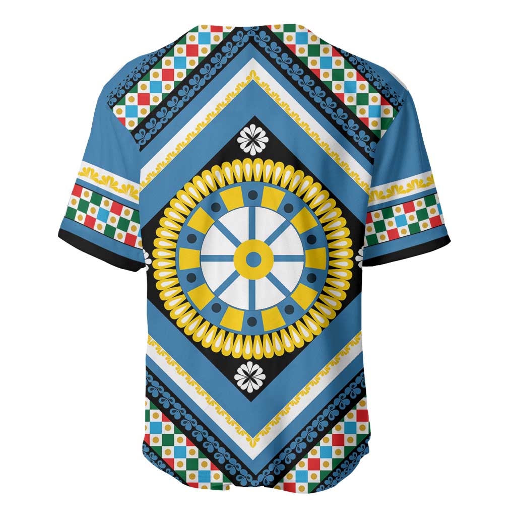 Sicily Italy Carretto Siciliano Baseball Jersey Azure Sicilian Cart Wheel Pattern