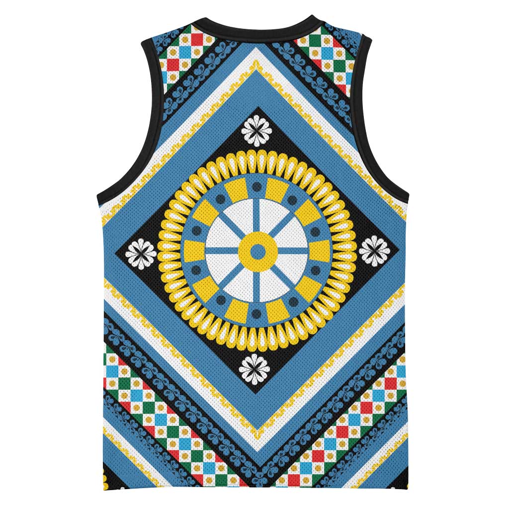 Sicily Italy Carretto Siciliano Basketball Jersey Azure Sicilian Cart Wheel Pattern