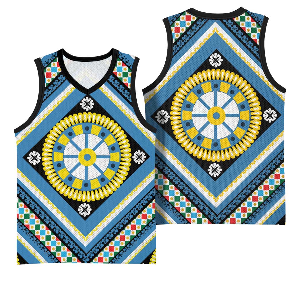 Sicily Italy Carretto Siciliano Basketball Jersey Azure Sicilian Cart Wheel Pattern