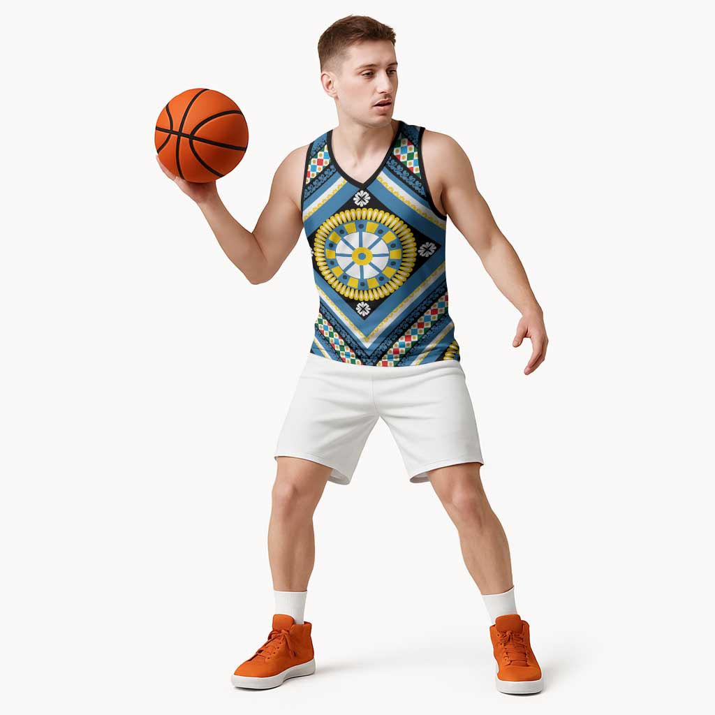 Sicily Italy Carretto Siciliano Basketball Jersey Azure Sicilian Cart Wheel Pattern