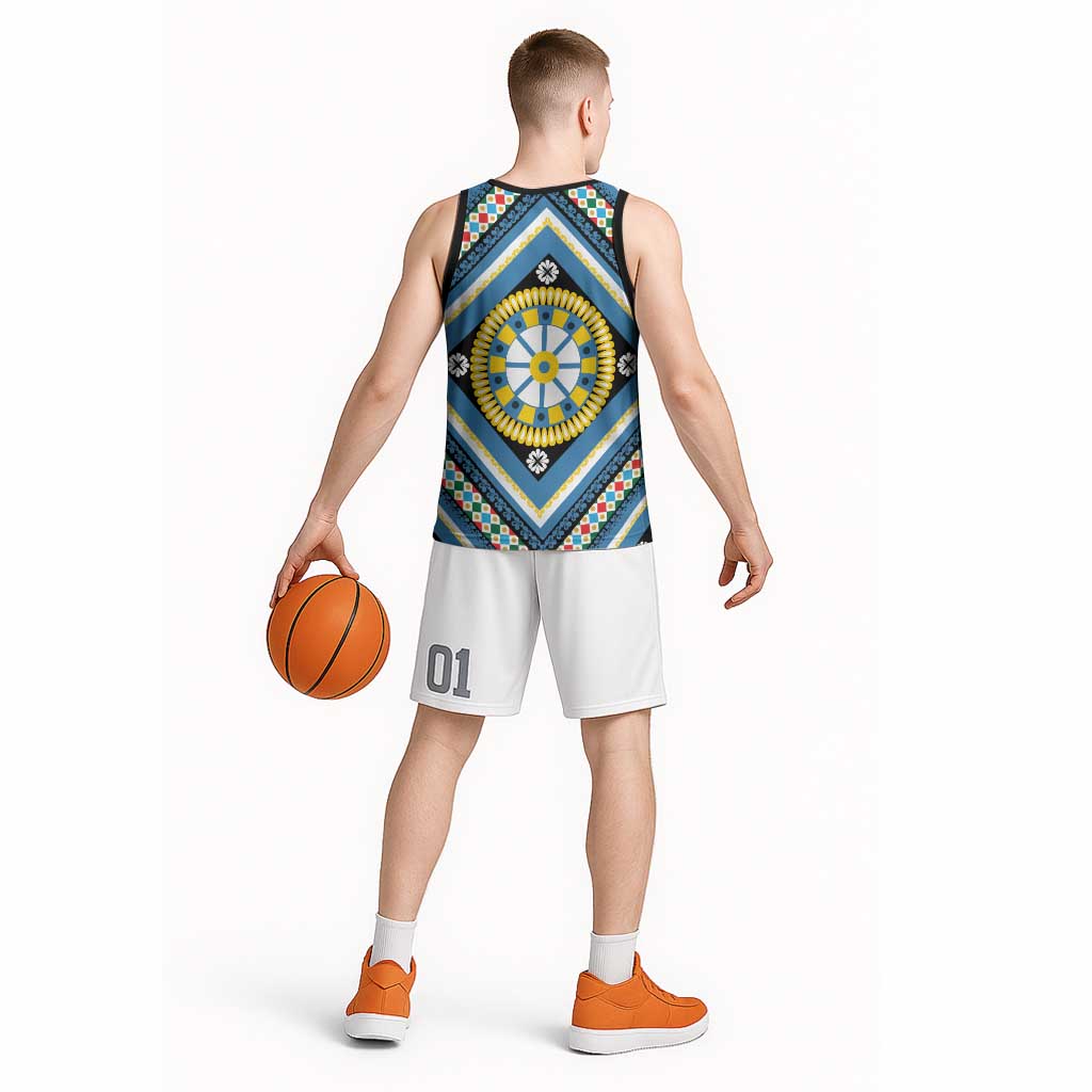 Sicily Italy Carretto Siciliano Basketball Jersey Azure Sicilian Cart Wheel Pattern