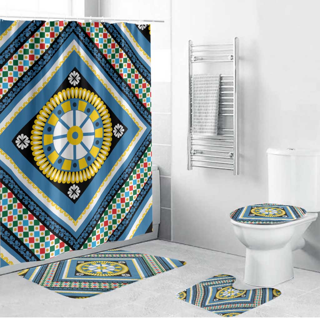 Sicily Italy Carretto Siciliano Bathroom Set Azure Sicilian Cart Wheel Pattern