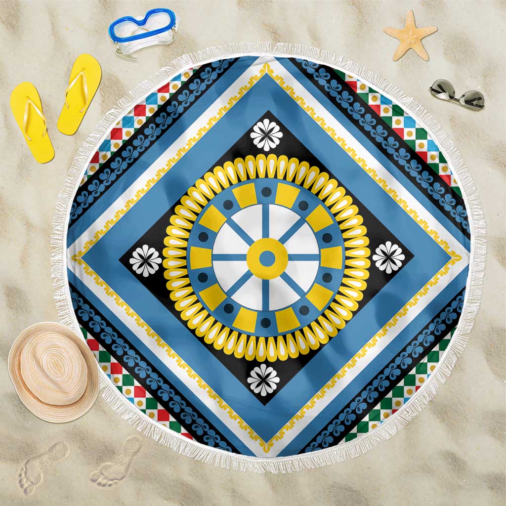Sicily Italy Carretto Siciliano Beach Blanket Azure Sicilian Cart Wheel Pattern