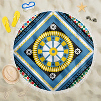 Sicily Italy Carretto Siciliano Beach Blanket Azure Sicilian Cart Wheel Pattern