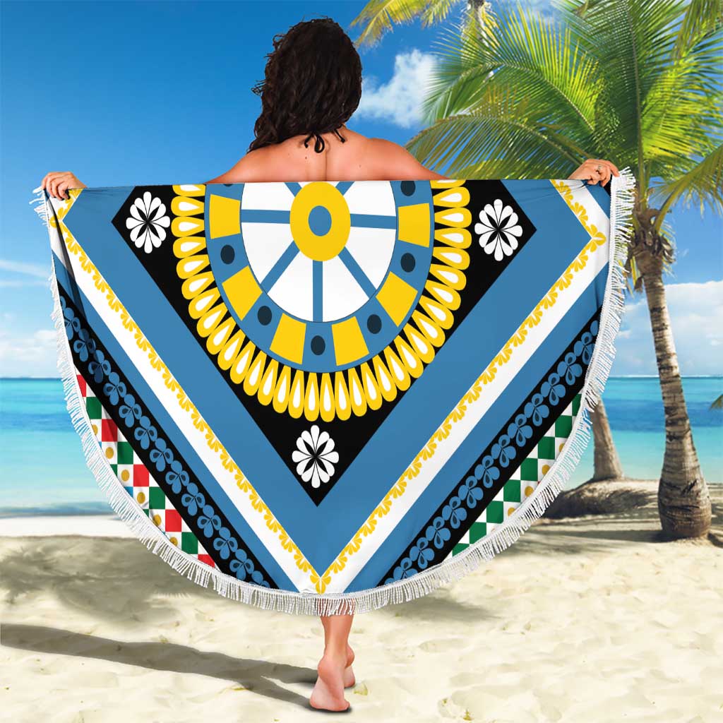 Sicily Italy Carretto Siciliano Beach Blanket Azure Sicilian Cart Wheel Pattern