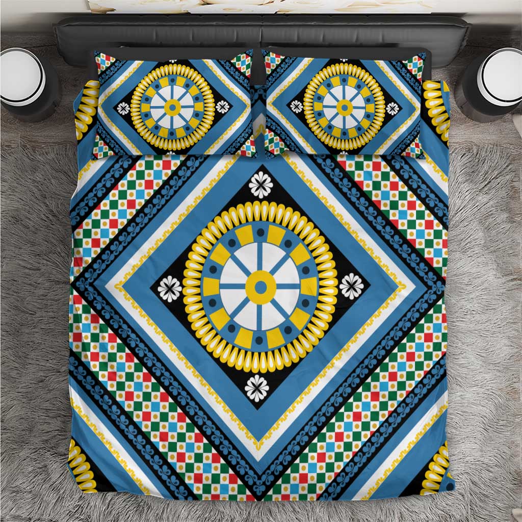 Sicily Italy Carretto Siciliano Bedding Set Azure Sicilian Cart Wheel Pattern
