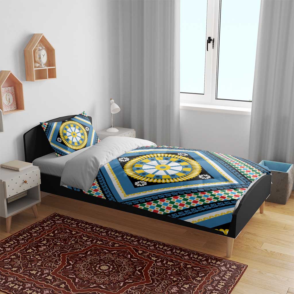 Sicily Italy Carretto Siciliano Bedding Set Azure Sicilian Cart Wheel Pattern