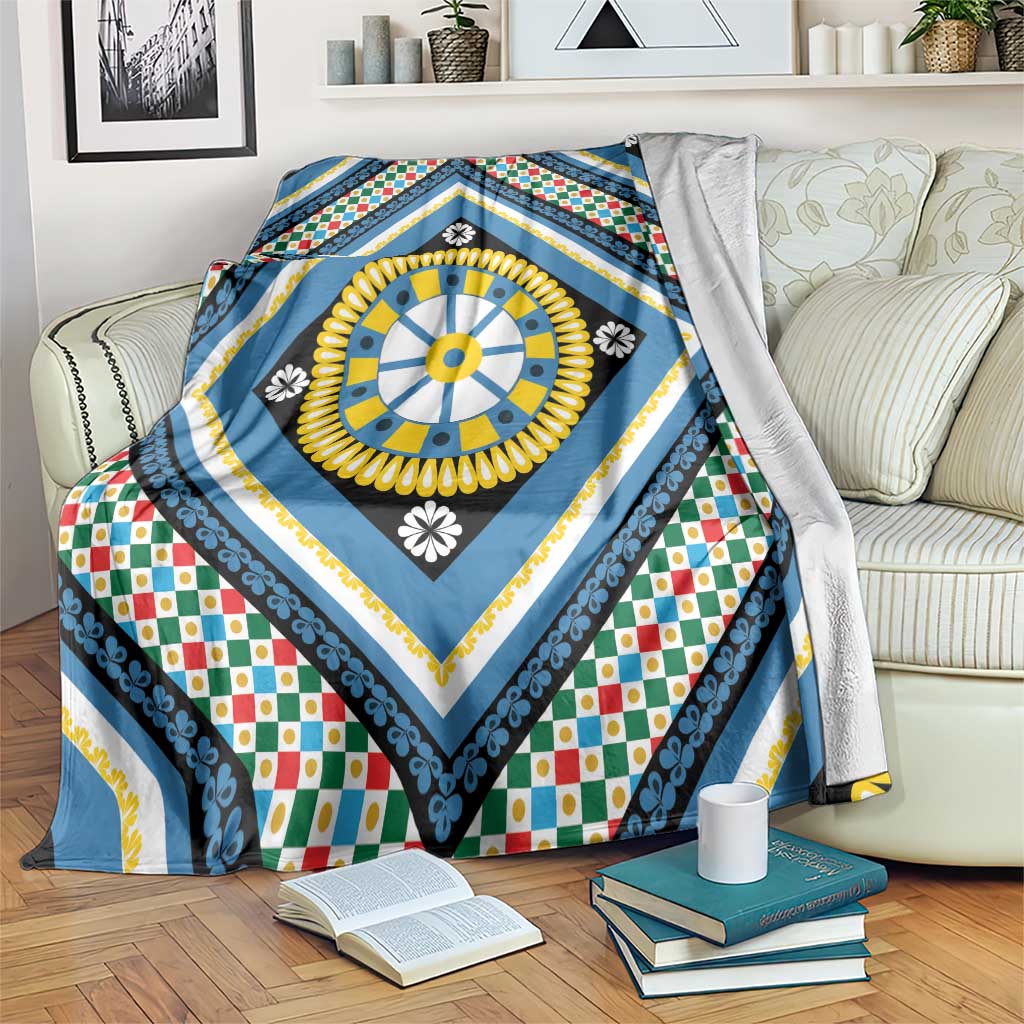 Sicily Italy Carretto Siciliano Blanket Azure Sicilian Cart Wheel Pattern