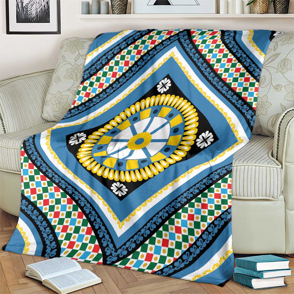 Sicily Italy Carretto Siciliano Blanket Azure Sicilian Cart Wheel Pattern