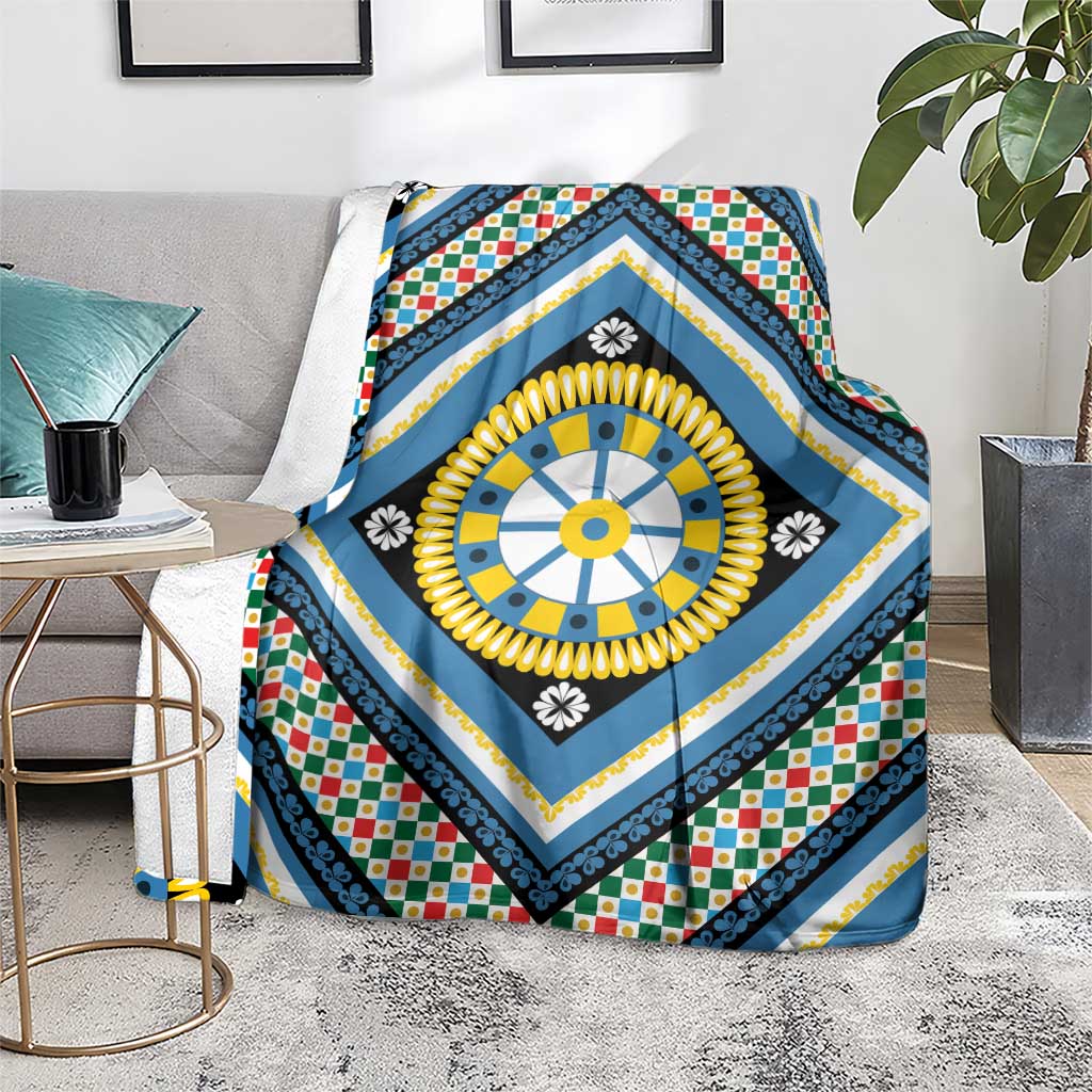 Sicily Italy Carretto Siciliano Blanket Azure Sicilian Cart Wheel Pattern