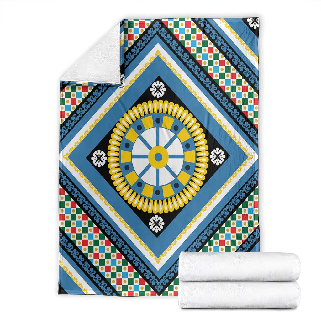 Sicily Italy Carretto Siciliano Blanket Azure Sicilian Cart Wheel Pattern