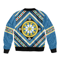 Sicily Italy Carretto Siciliano Bomber Jacket Azure Sicilian Cart Wheel Pattern