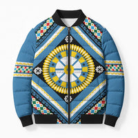 Sicily Italy Carretto Siciliano Bomber Puffer Jacket Azure Sicilian Cart Wheel Pattern