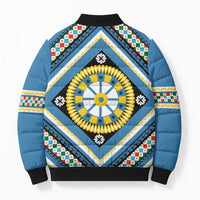 Sicily Italy Carretto Siciliano Bomber Puffer Jacket Azure Sicilian Cart Wheel Pattern