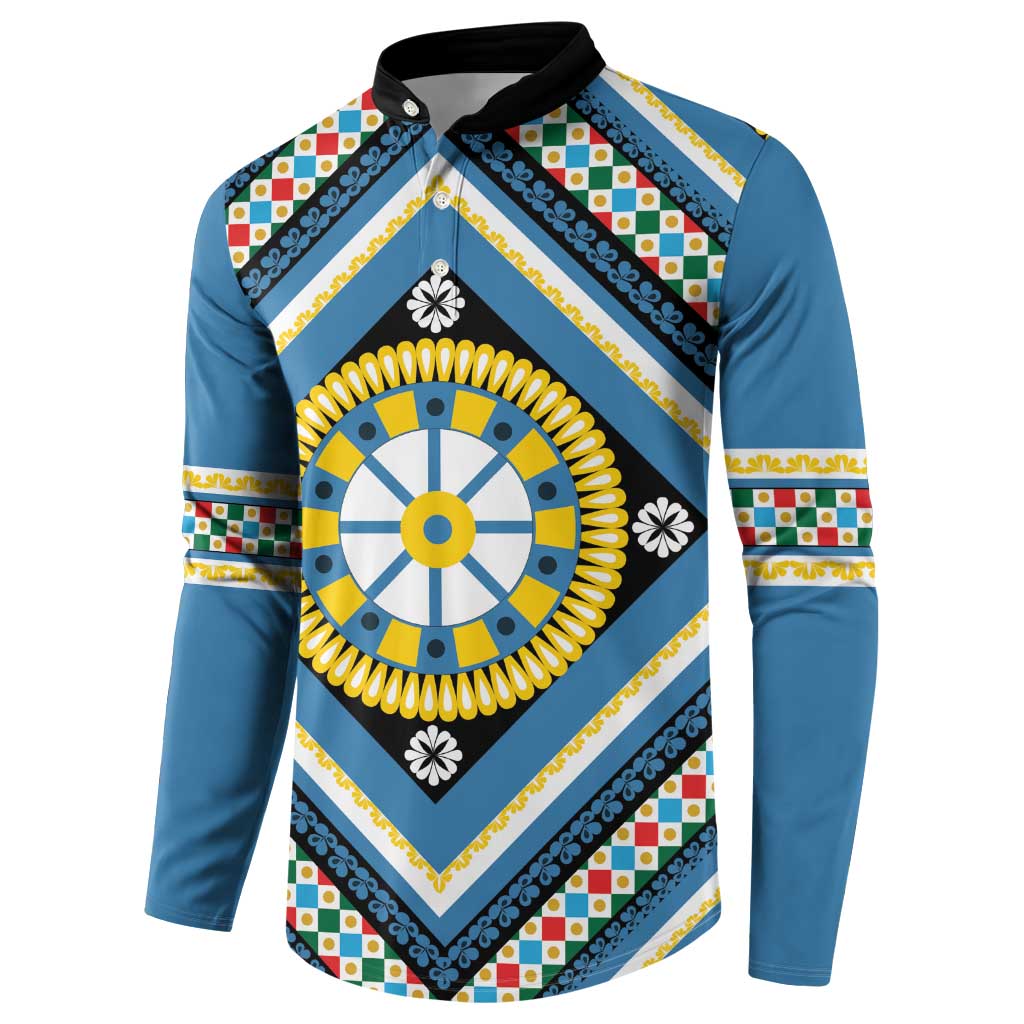 Sicily Italy Carretto Siciliano Button Sweatshirt Azure Sicilian Cart Wheel Pattern