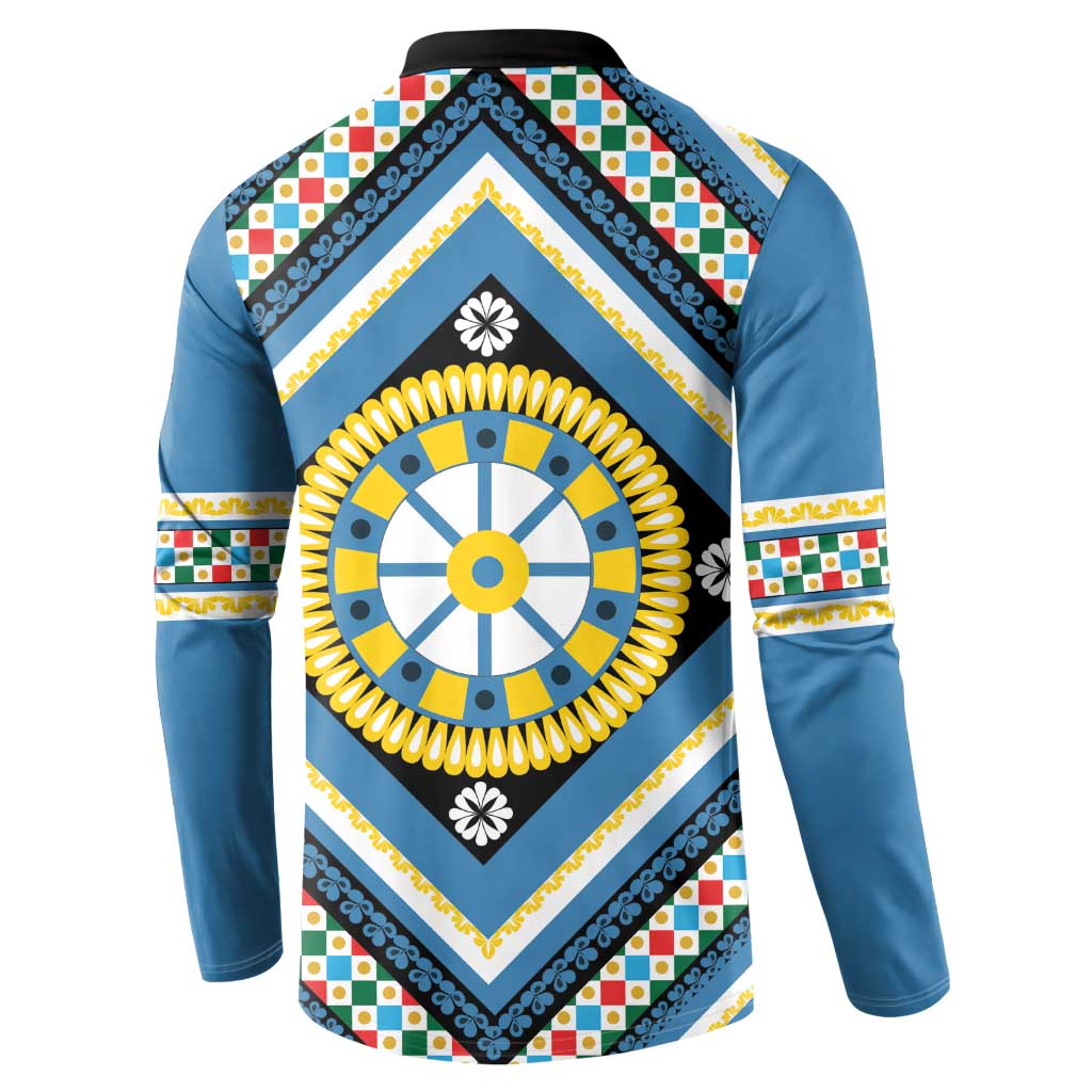 Sicily Italy Carretto Siciliano Button Sweatshirt Azure Sicilian Cart Wheel Pattern