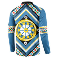 Sicily Italy Carretto Siciliano Button Sweatshirt Azure Sicilian Cart Wheel Pattern