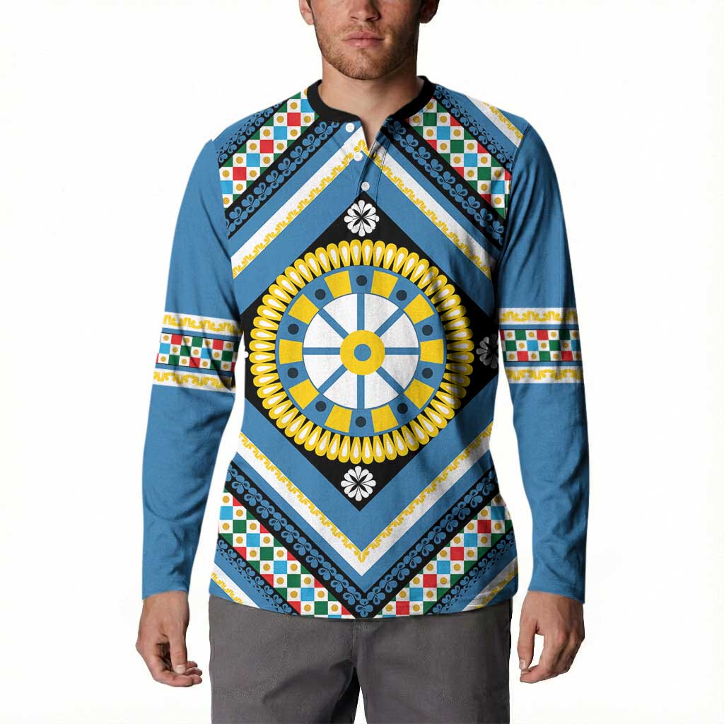Sicily Italy Carretto Siciliano Button Sweatshirt Azure Sicilian Cart Wheel Pattern