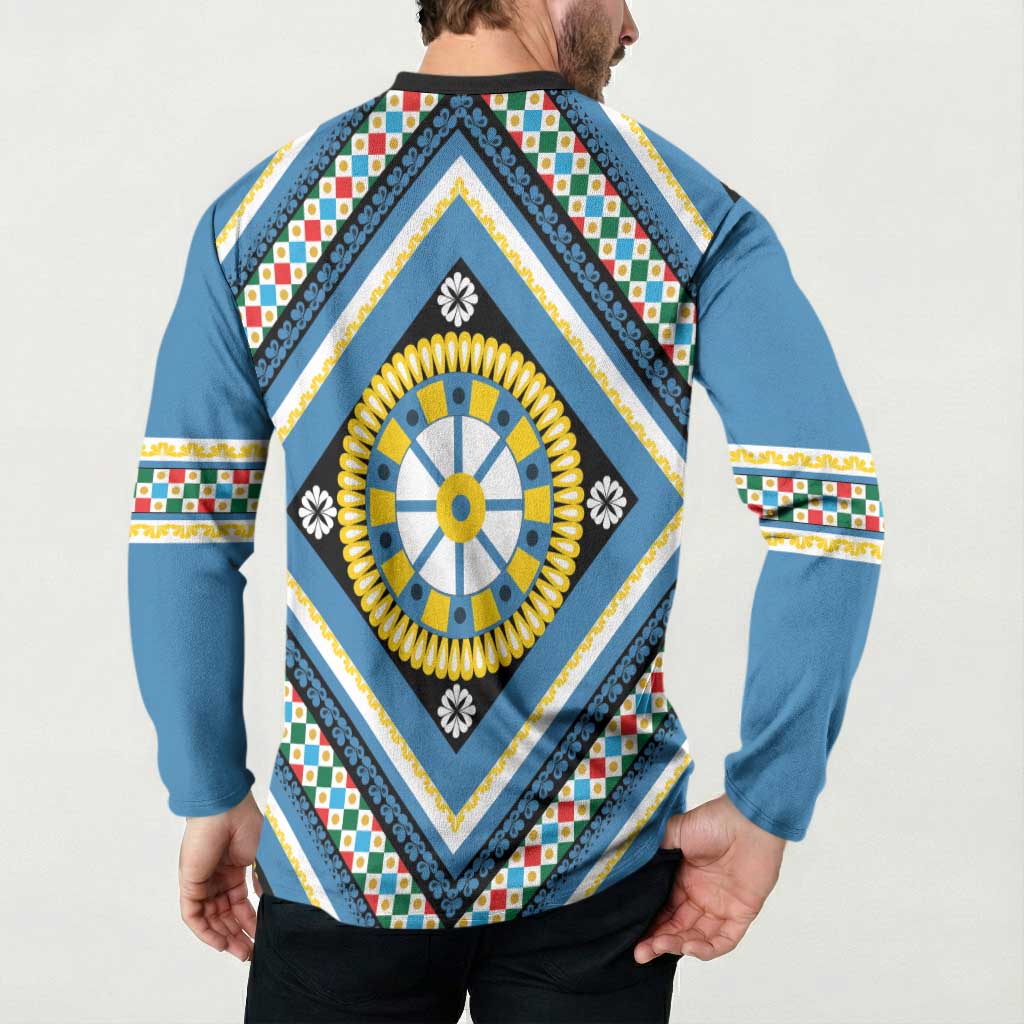 Sicily Italy Carretto Siciliano Button Sweatshirt Azure Sicilian Cart Wheel Pattern