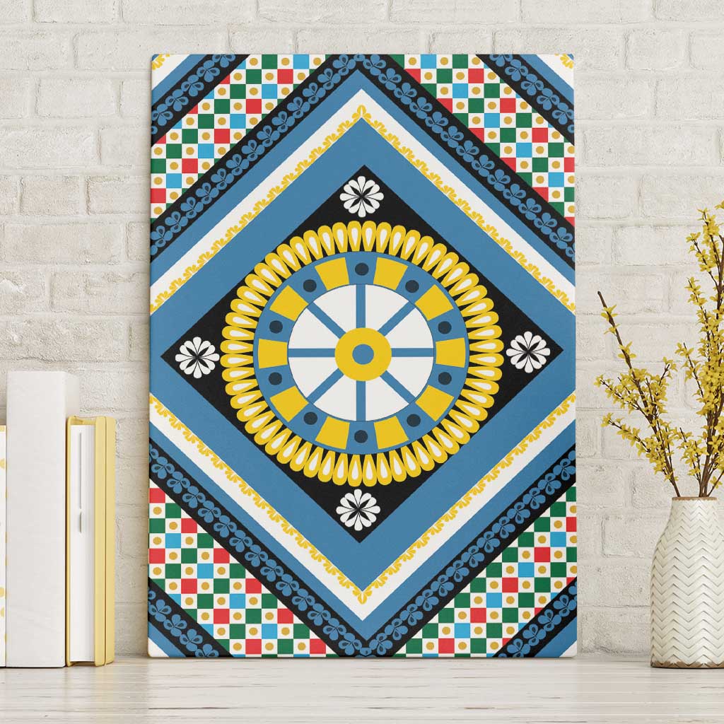 Sicily Italy Carretto Siciliano Canvas Wall Art Azure Sicilian Cart Wheel Pattern
