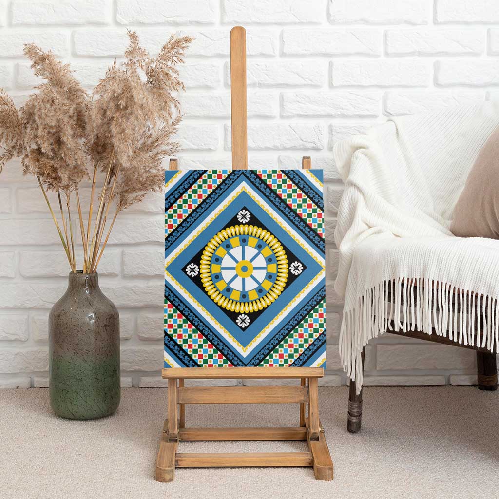 Sicily Italy Carretto Siciliano Canvas Wall Art Azure Sicilian Cart Wheel Pattern