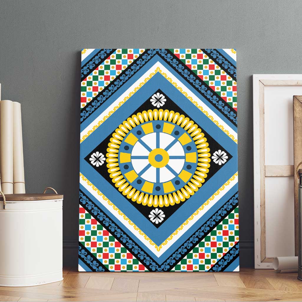 Sicily Italy Carretto Siciliano Canvas Wall Art Azure Sicilian Cart Wheel Pattern