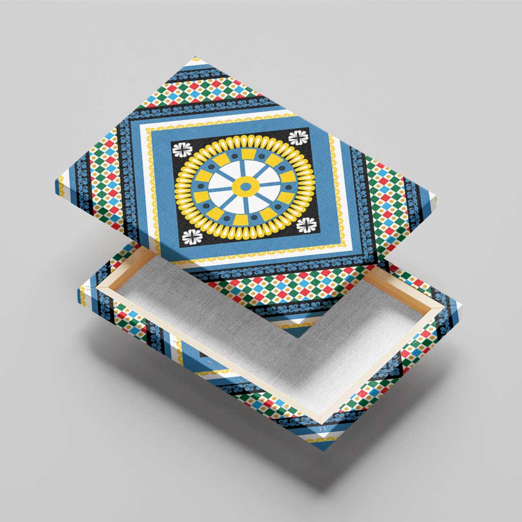 Sicily Italy Carretto Siciliano Canvas Wall Art Azure Sicilian Cart Wheel Pattern