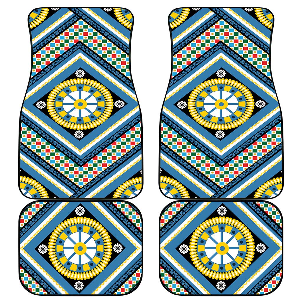Sicily Italy Carretto Siciliano Car Mats Azure Sicilian Cart Wheel Pattern