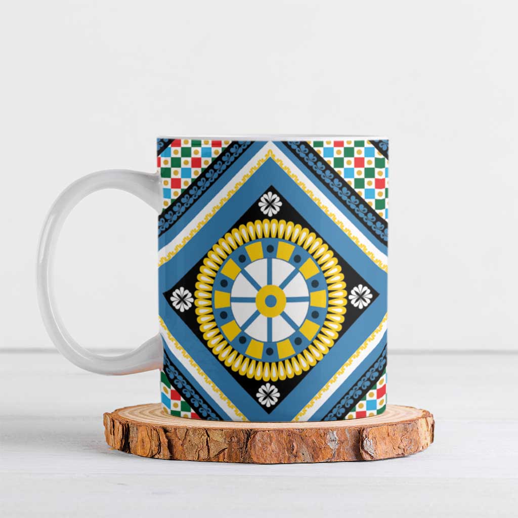 Sicily Italy Carretto Siciliano Ceramic Mug Azure Sicilian Cart Wheel Pattern