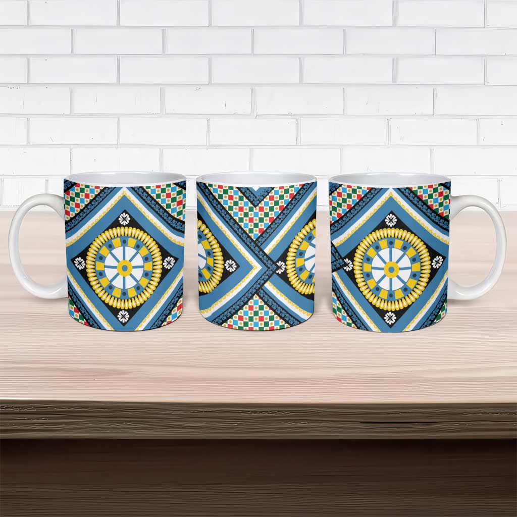 Sicily Italy Carretto Siciliano Ceramic Mug Azure Sicilian Cart Wheel Pattern