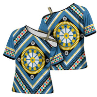 Sicily Italy Carretto Siciliano Cross Shoulder Shirt Azure Sicilian Cart Wheel Pattern