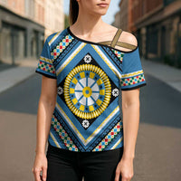 Sicily Italy Carretto Siciliano Cross Shoulder Shirt Azure Sicilian Cart Wheel Pattern