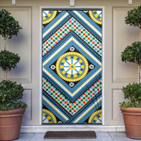 Sicily Italy Carretto Siciliano Door Cover Azure Sicilian Cart Wheel Pattern