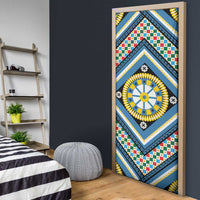 Sicily Italy Carretto Siciliano Door Cover Azure Sicilian Cart Wheel Pattern