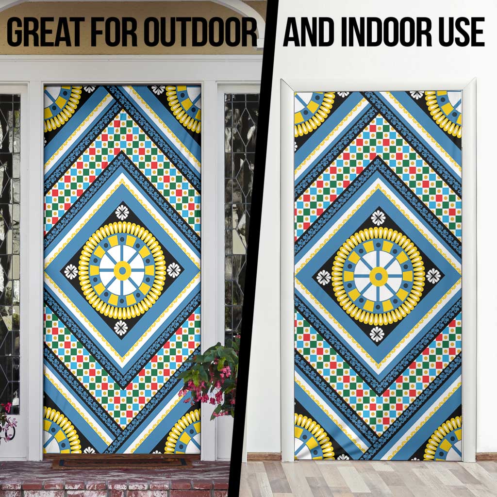 Sicily Italy Carretto Siciliano Door Cover Azure Sicilian Cart Wheel Pattern
