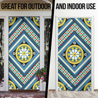 Sicily Italy Carretto Siciliano Door Cover Azure Sicilian Cart Wheel Pattern