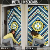 Sicily Italy Carretto Siciliano Door Cover Azure Sicilian Cart Wheel Pattern