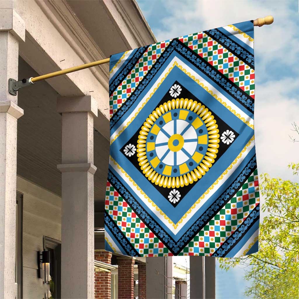 Sicily Italy Carretto Siciliano Garden Flag Azure Sicilian Cart Wheel Pattern