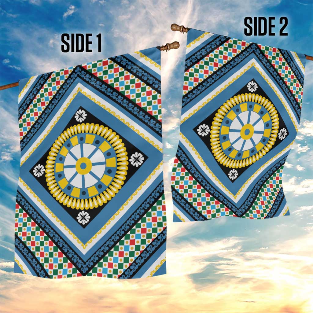 Sicily Italy Carretto Siciliano Garden Flag Azure Sicilian Cart Wheel Pattern