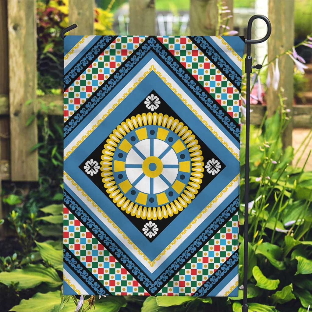 Sicily Italy Carretto Siciliano Garden Flag Azure Sicilian Cart Wheel Pattern