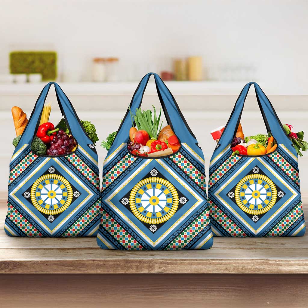 Sicily Italy Carretto Siciliano Grocery Bag Azure Sicilian Cart Wheel Pattern