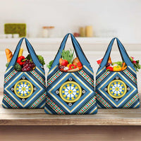 Sicily Italy Carretto Siciliano Grocery Bag Azure Sicilian Cart Wheel Pattern