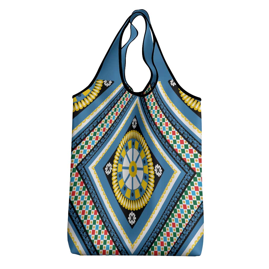 Sicily Italy Carretto Siciliano Grocery Bag Azure Sicilian Cart Wheel Pattern