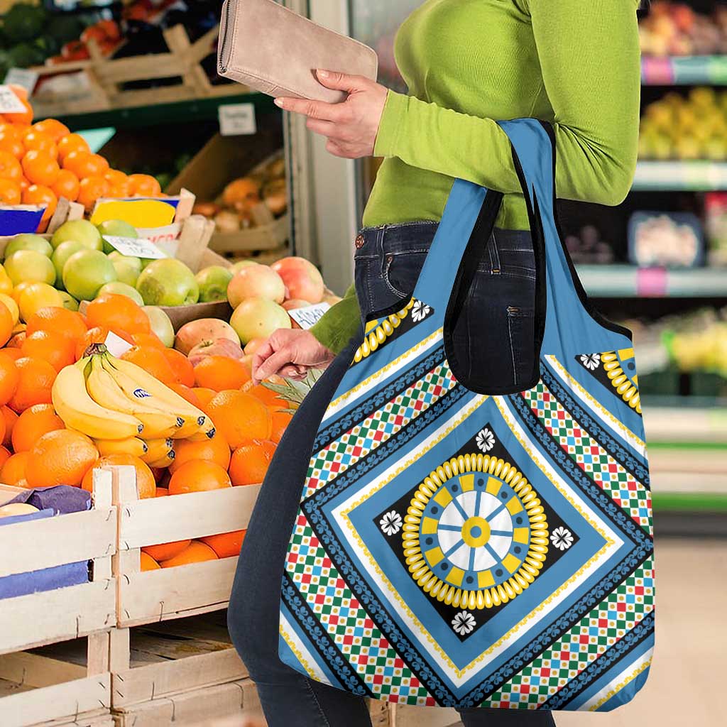 Sicily Italy Carretto Siciliano Grocery Bag Azure Sicilian Cart Wheel Pattern