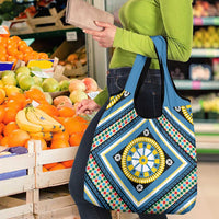 Sicily Italy Carretto Siciliano Grocery Bag Azure Sicilian Cart Wheel Pattern