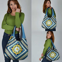 Sicily Italy Carretto Siciliano Grocery Bag Azure Sicilian Cart Wheel Pattern